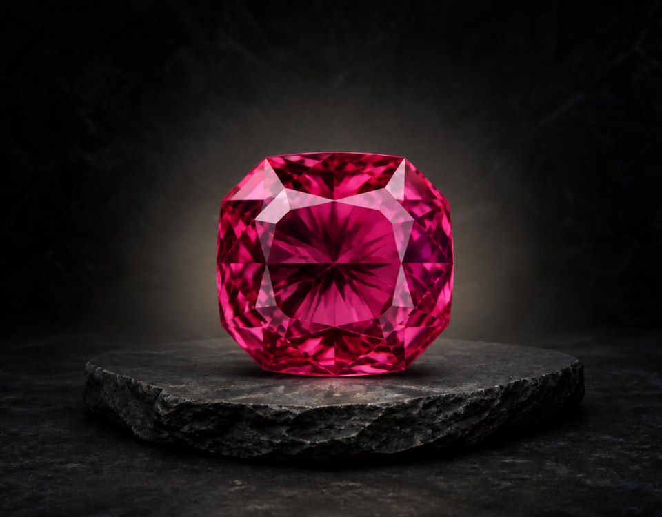 Spinel is a durable, brilliant gemstone made of magnesium aluminum oxide. It ranks 8 on the Mohs hardness scale. It comes in vivid red, pink, purple, blue, and black. Historically mistaken for ruby, famous crown jewels like the "Black Prince's Ruby" are actually red spinels.