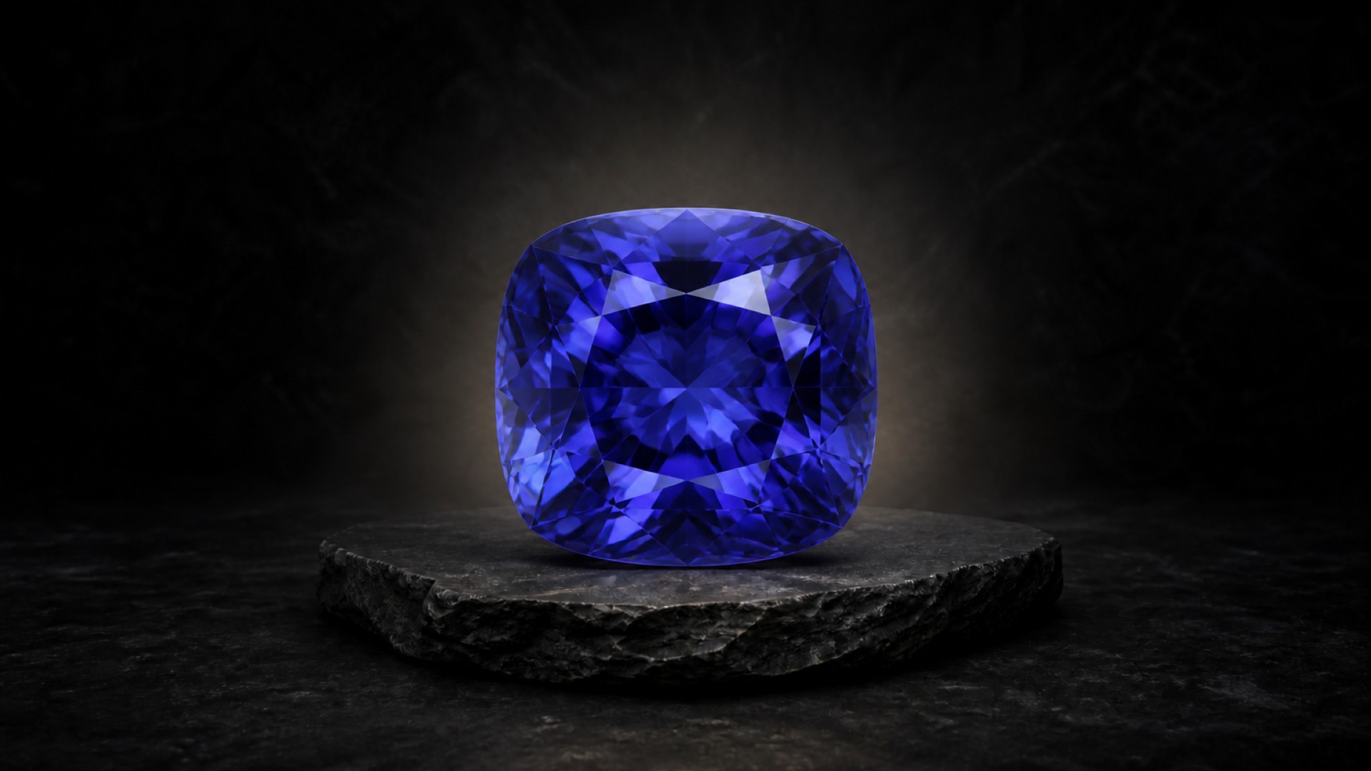 AI-created editorial illustration of blue-violet Tanzanite for the gemstone profile.
